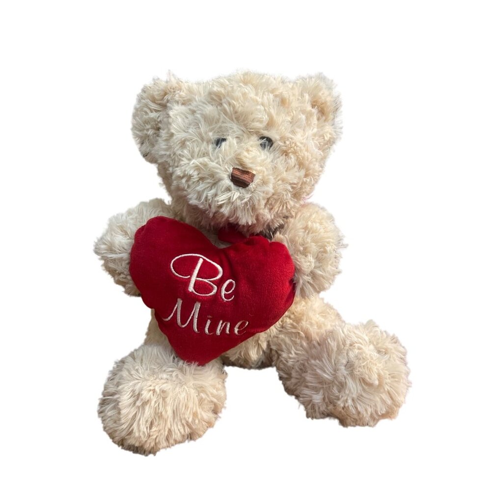 Hug Fun Plush Cream Bear Red Velour Heart Embroidered Be Mine Valentines Day 11"